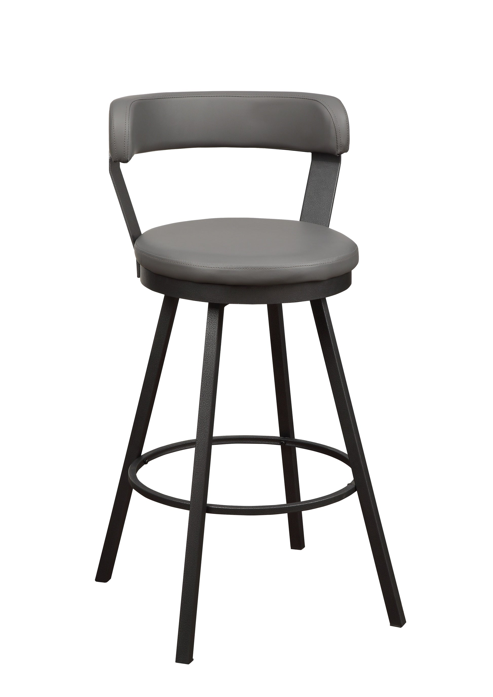 Gray Faux Leather Upholstered Metal Base Chairs Set Of 2Pc 360 Degree Swivel Bar Height Design Pub Chairs Casual Style Gray Bar Stools Metal