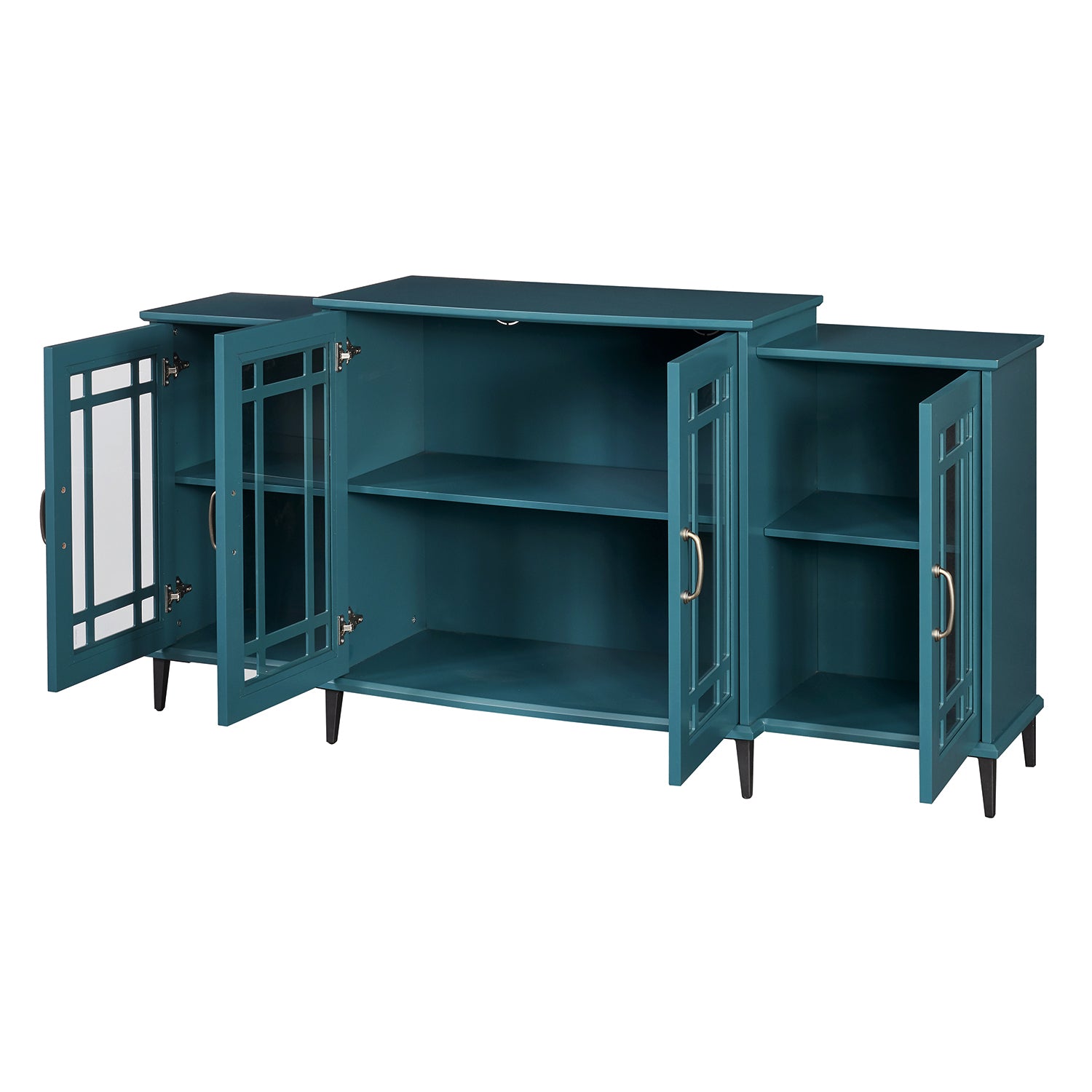 62" Tv Stand, Buffet Sideboard Cabinet, Teal Blue Teal Blue Primary Living Space 40 49 Inches Mdf Glass