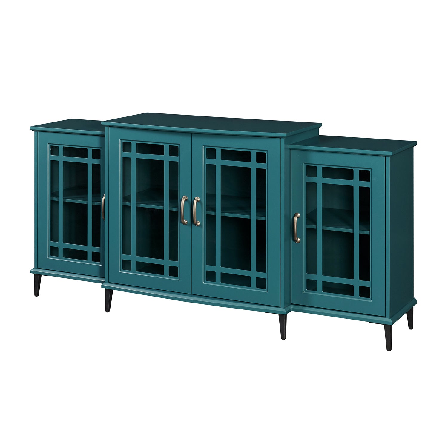 62" Tv Stand, Buffet Sideboard Cabinet, Teal Blue Teal Blue Primary Living Space 40 49 Inches Mdf Glass