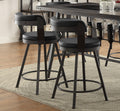 Metal Base 24 Inch Counter Height Chairs Set Of 2Pc Black Seat 360 Degree Swivel Faux Leather Upholstered Dining Furniture Dark Gray Metal