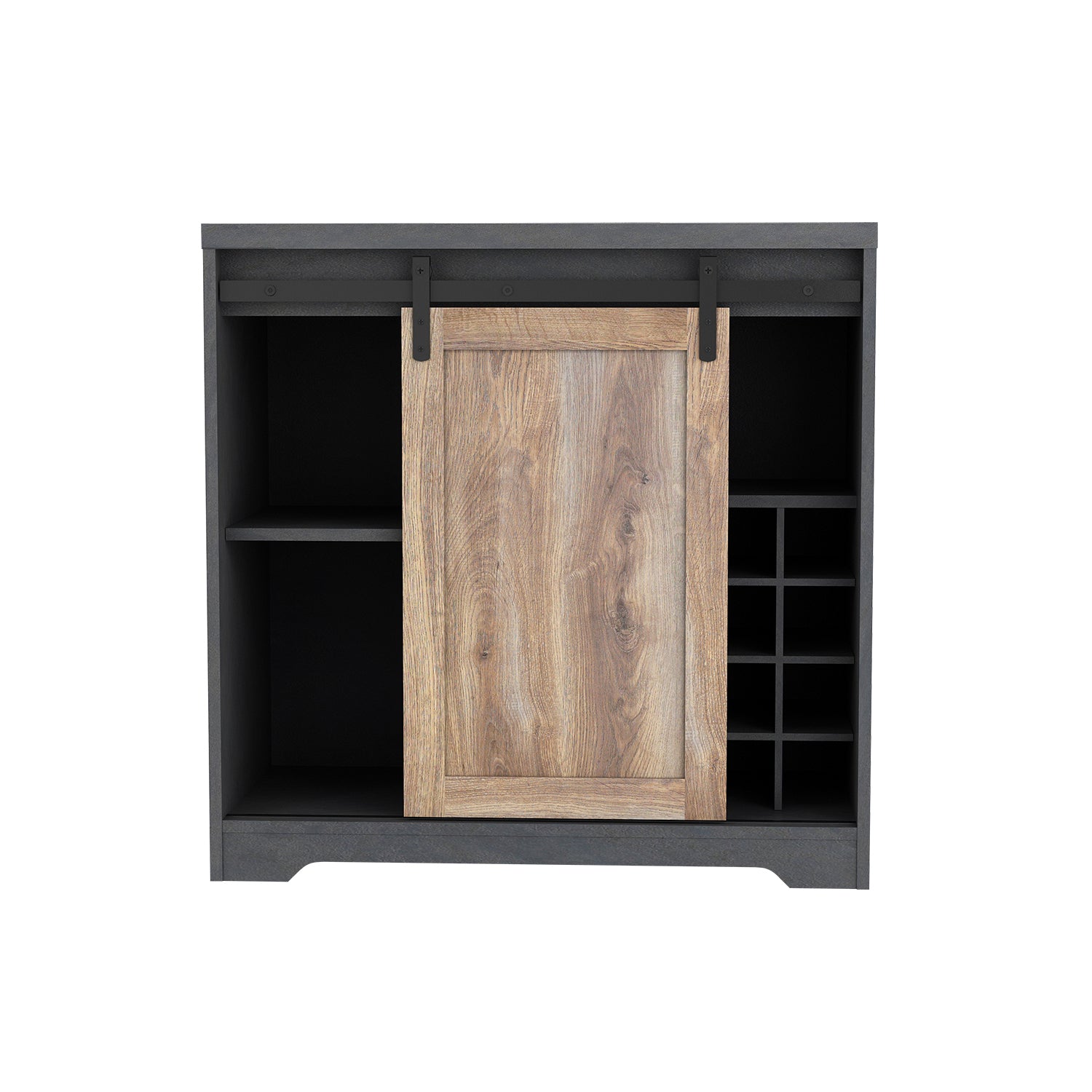 31 Inch Farmhouse Barn Door Bar Cabinet For Living Room, Dining Room Dark Grey Particle Board