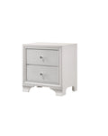 1Pc Modern Glam Style Crisp White Finish Two Drawer Nightstand Embossed Crocodile Pattern White Solid Wood