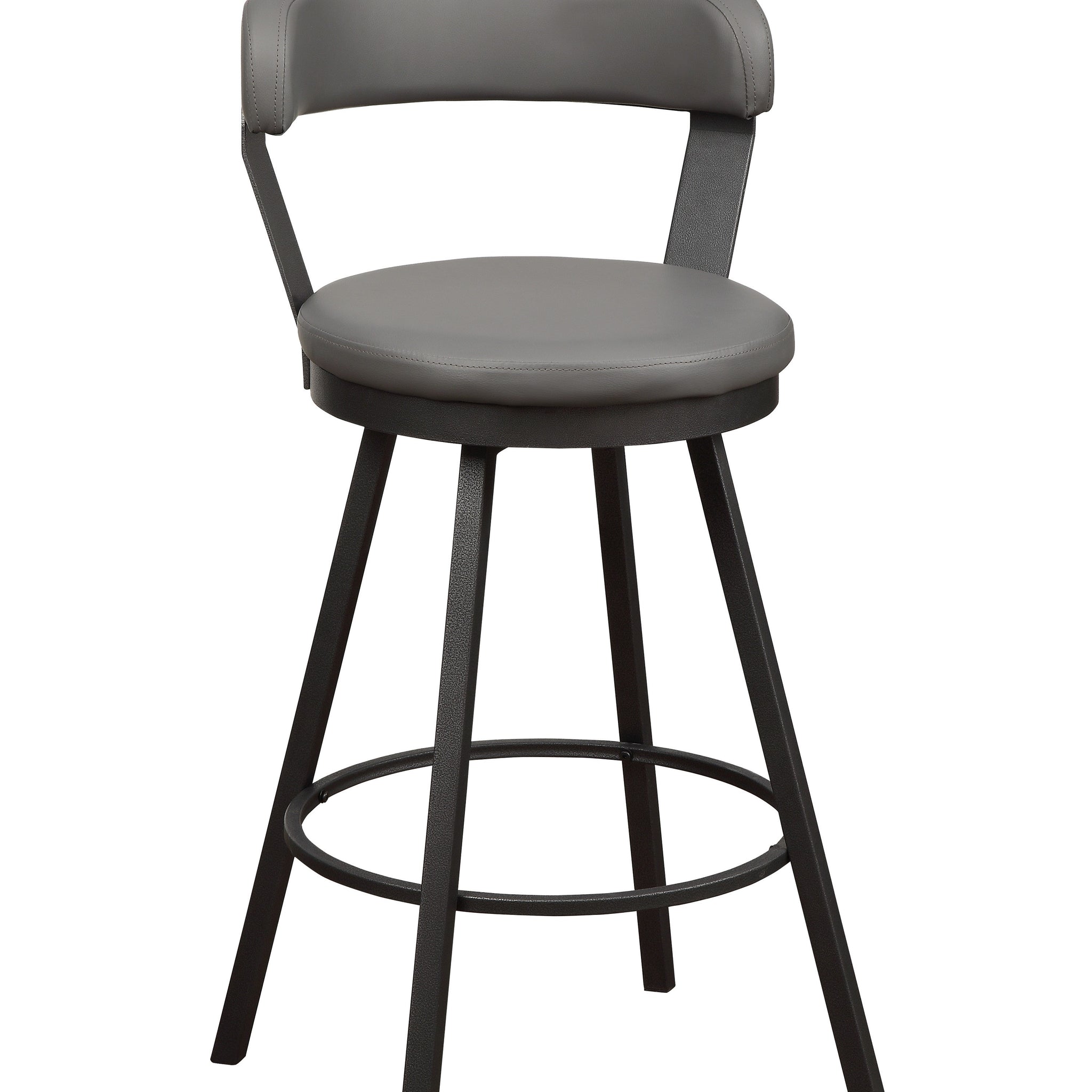 Gray Faux Leather Upholstered Metal Base Chairs Set Of 2Pc 360 Degree Swivel Bar Height Design Pub Chairs Casual Style Gray Bar Stools Metal