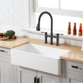 Double Handle Bridge Kitchen Faucet With Pull Down Spray Head Matte Black Stainless Steel