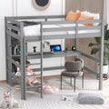 Full Size Loft Bed With Multifunction Shelves And Under Bed Desk, Gray Gray Pine