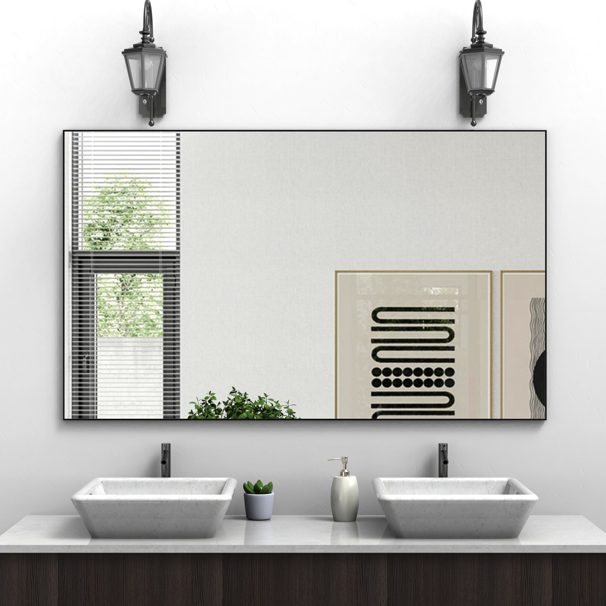 60"X36" Oversized Modern Rectangle Bathroom Mirror With Balck Frame Decorative Large Wall Mirrors For Bathroom Living Room Bedroom Vertical Or Horizontal Wall Mounted Mirror With Aluminum Frame Black Aluminium