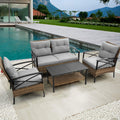 Patio 4 Piece Sectional Low Dining Conversation Sofa Set Kd Rattan Wicker Outdoor Garden Furniture Corner Sofa Set With Cushion. Grey Cotton Steel