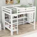 Full Size Loft Bed With Multifunction Shelves And Under Bed Desk, White White Pine