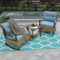 3Pcs Rocking Rattan Set Wholesale Leisure Chair Outdoor Rattan Rocking Chair Set Grey Blue Cotton Steel