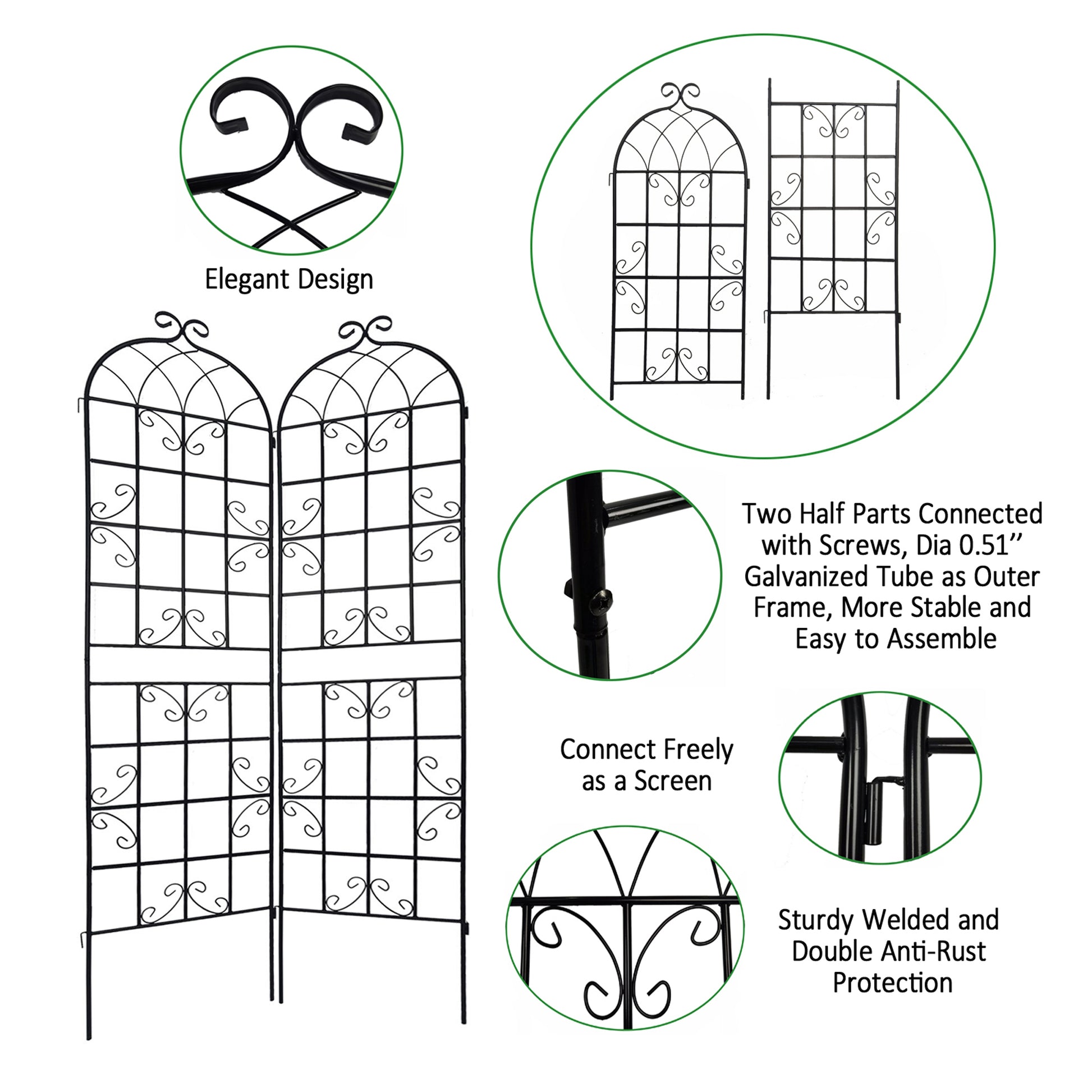 2 Pack Metal Garden Trellis 86.7" X 19.7" Rustproof Trellis For Climbing Plants Outdoor Flower Support Black Black Iron