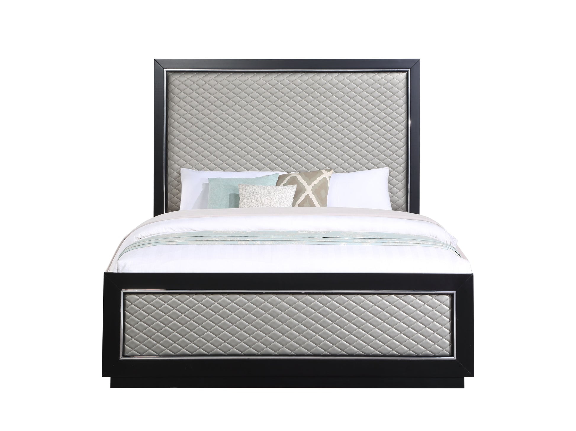 Nicola Ek Bed Silver Pu & Black Finish Bd01426Ek Black Pu