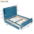 Full Size Platform Bed With Drawers And Storage Shelves, Blue Blue Pine