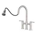 Double Handle Bridge Kitchen Faucet With Pull Down Spray Head Brushed Nickel Stainless Steel