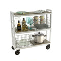 3 Tier Cart, Interchangeable Baskets And Shelves, Caster Wheels, Powder Coated Metal In White White Metal