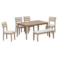 Classic And Traditional Style 6 Piece Dining Set, Includes Dining Table, 4 Upholstered Chairs & Bench Natural Wood Wash Natural Wood Wash Solid Wood