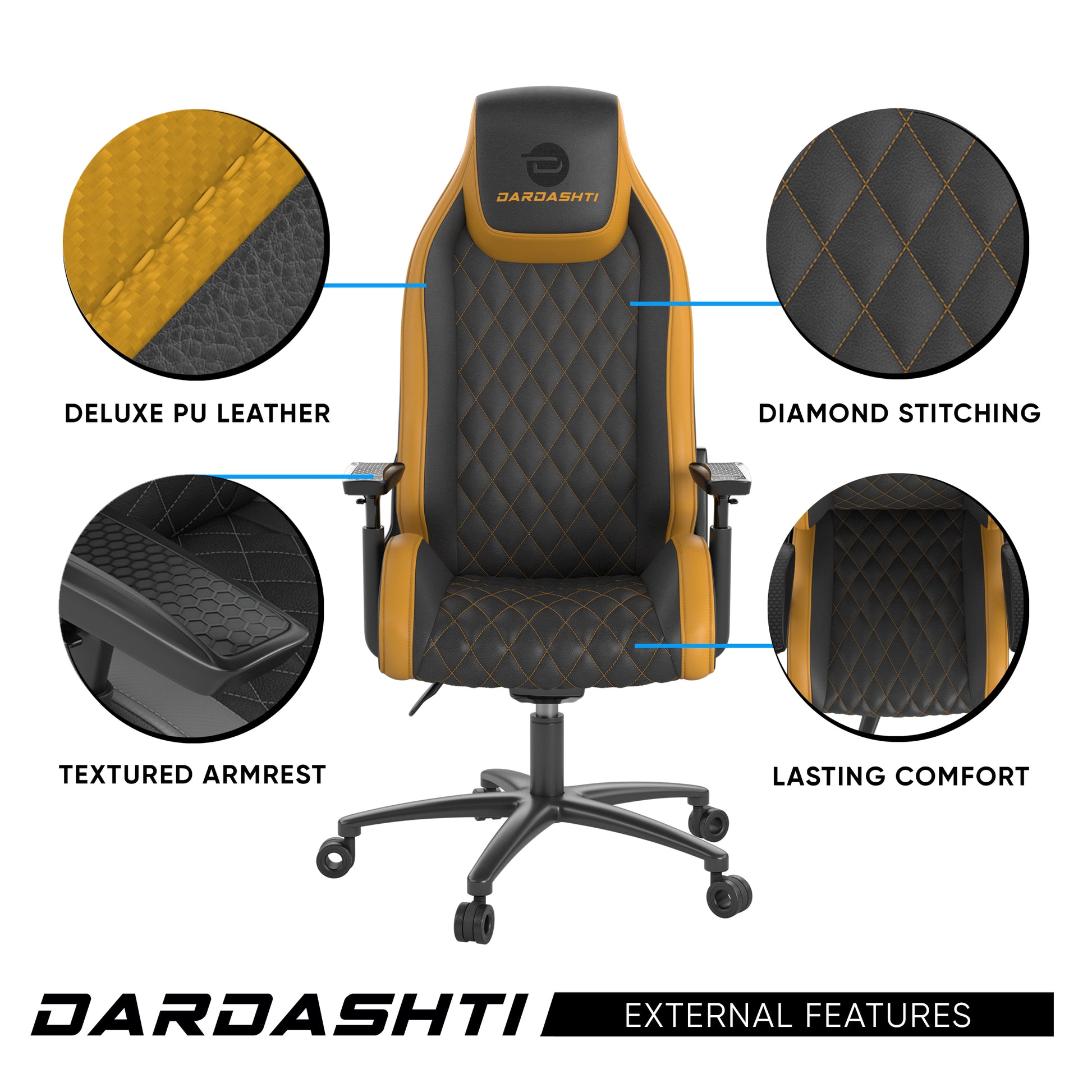 Next Gen Ergonomic Gaming Chair, 8 Way Adjustable Arm Rest, Multi Tilt, Steel Frame In Yellow Yellow Foam
