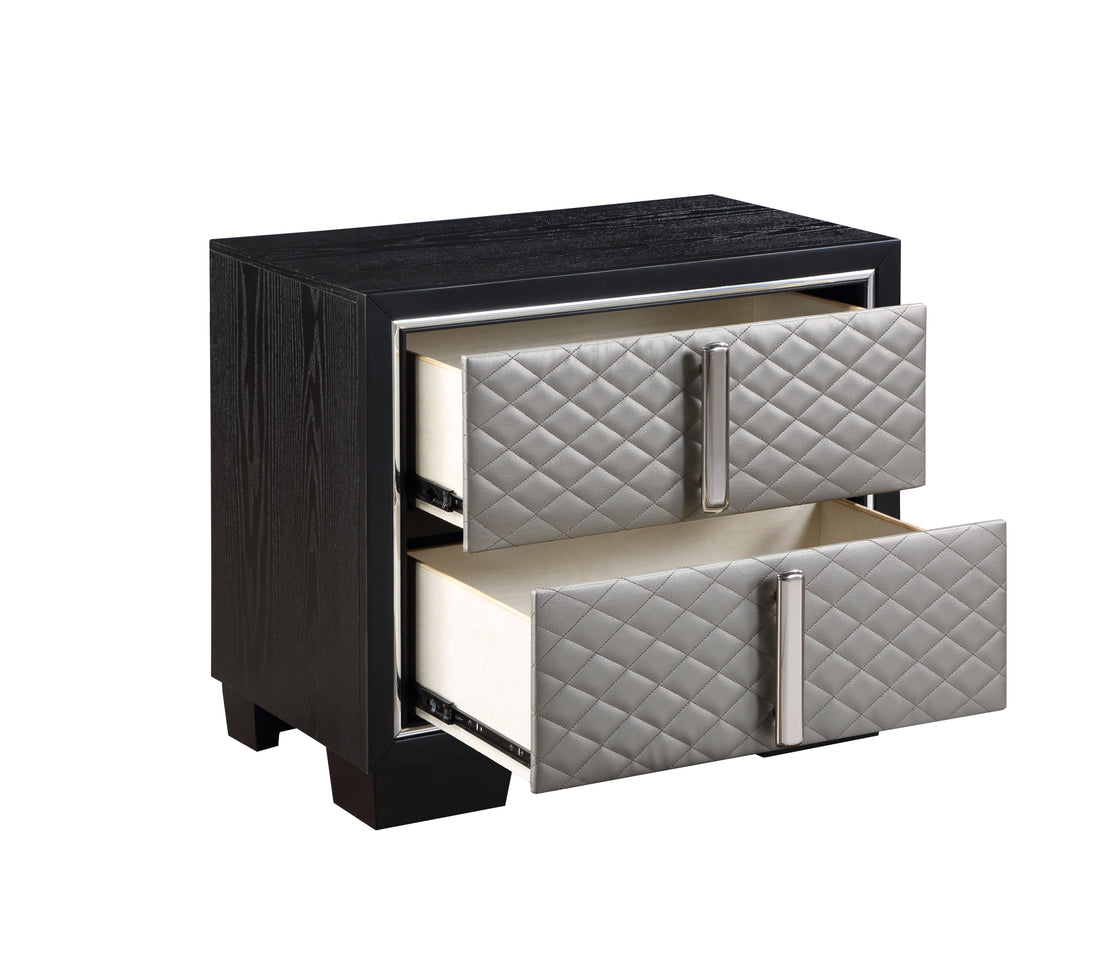 Nicola Nightstand Silver Pu & Black Finish Bd01428 Black Pu