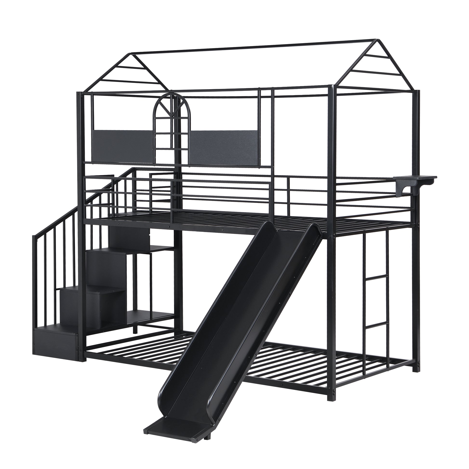 Metal Bunk Bed With Slide And Steps Black Metal