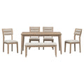 Classic And Traditional Style 6 Piece Dining Set, Includes Dining Table, 4 Upholstered Chairs & Bench Natural Wood Wash Natural Wood Wash Solid Wood