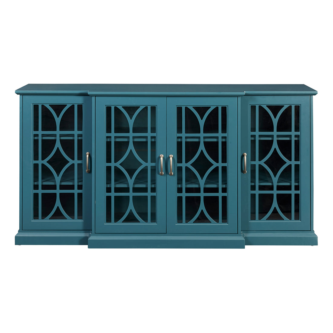 63" Tv Stand, Sideboard Buffet ,Storage Cabinet, Teal Blue Teal Blue Mdf Glass