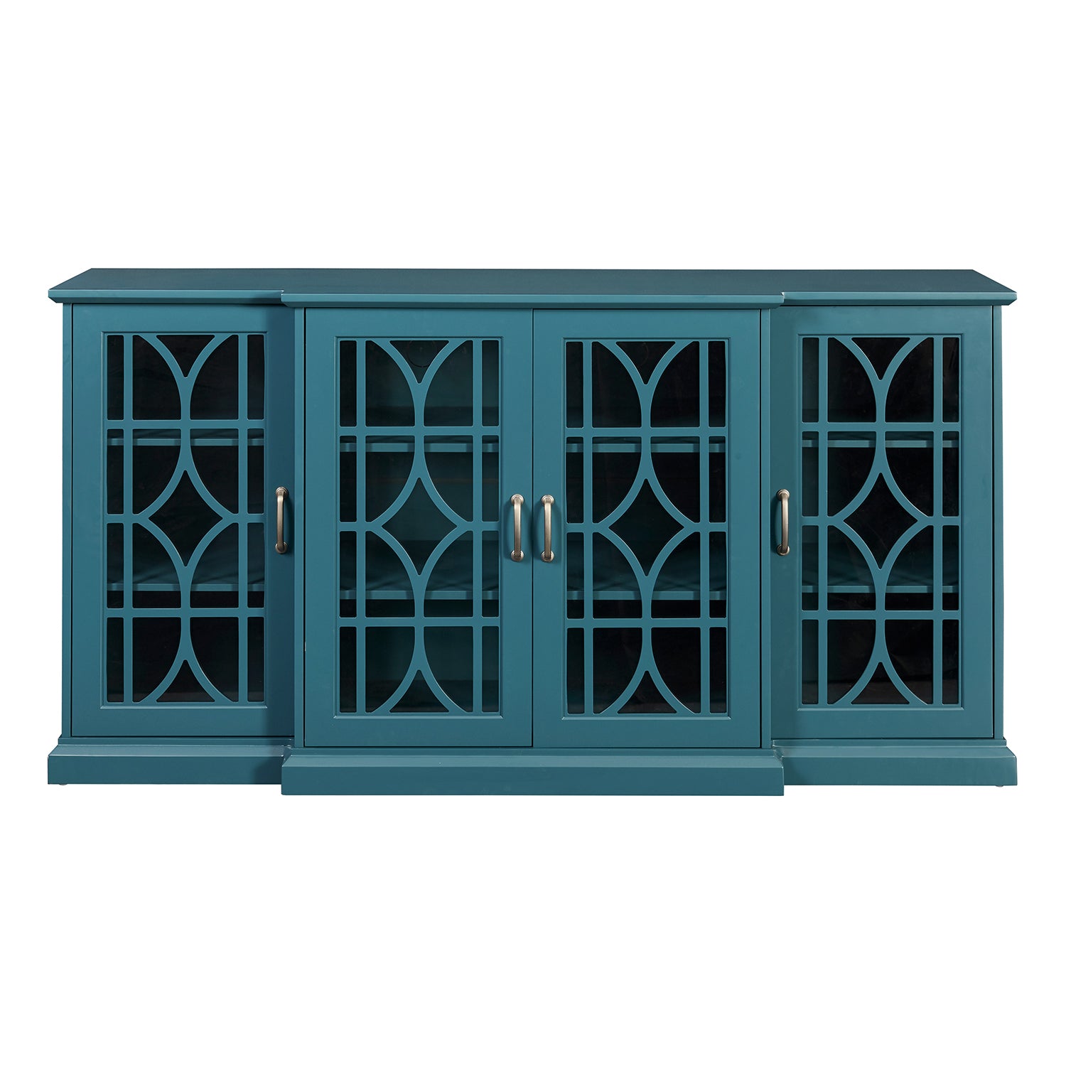 63" Tv Stand, Sideboard Buffet ,Storage Cabinet, Teal Blue Teal Blue Mdf Glass