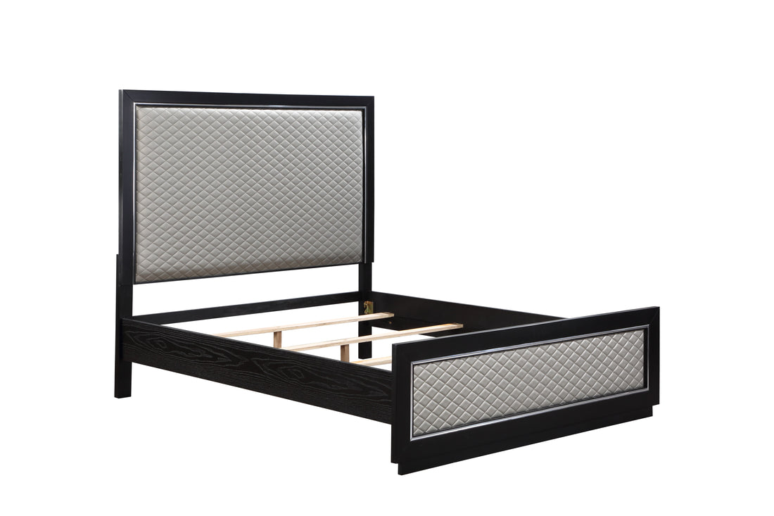 Nicola Ek Bed Silver Pu & Black Finish Bd01426Ek Black Pu