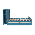 Full Size Platform Bed With Drawers And Storage Shelves, Blue Blue Pine