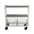 3 Tier Cart, Interchangeable Baskets And Shelves, Caster Wheels, Powder Coated Metal In White White Metal