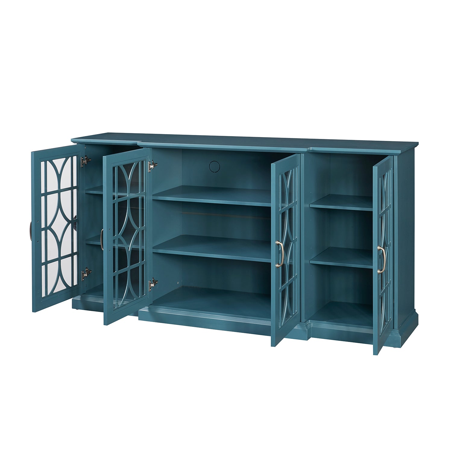 63" Tv Stand, Sideboard Buffet ,Storage Cabinet, Teal Blue Teal Blue Mdf Glass