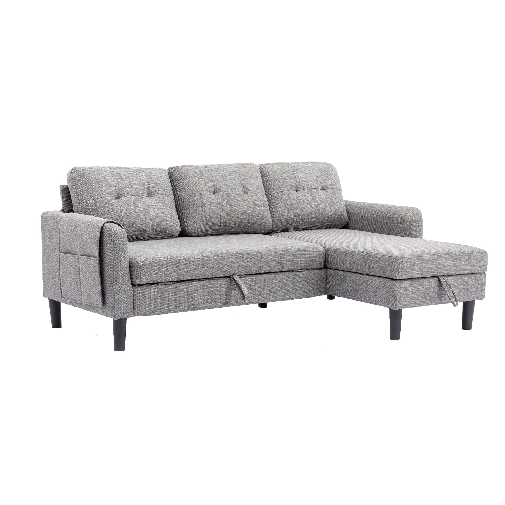 United We Win Sectional Sofa Reversible Sectional Sleeper Sectional Sofa With Storage Chaise Light Gray Linen