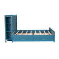Full Size Platform Bed With Drawers And Storage Shelves, Blue Blue Pine