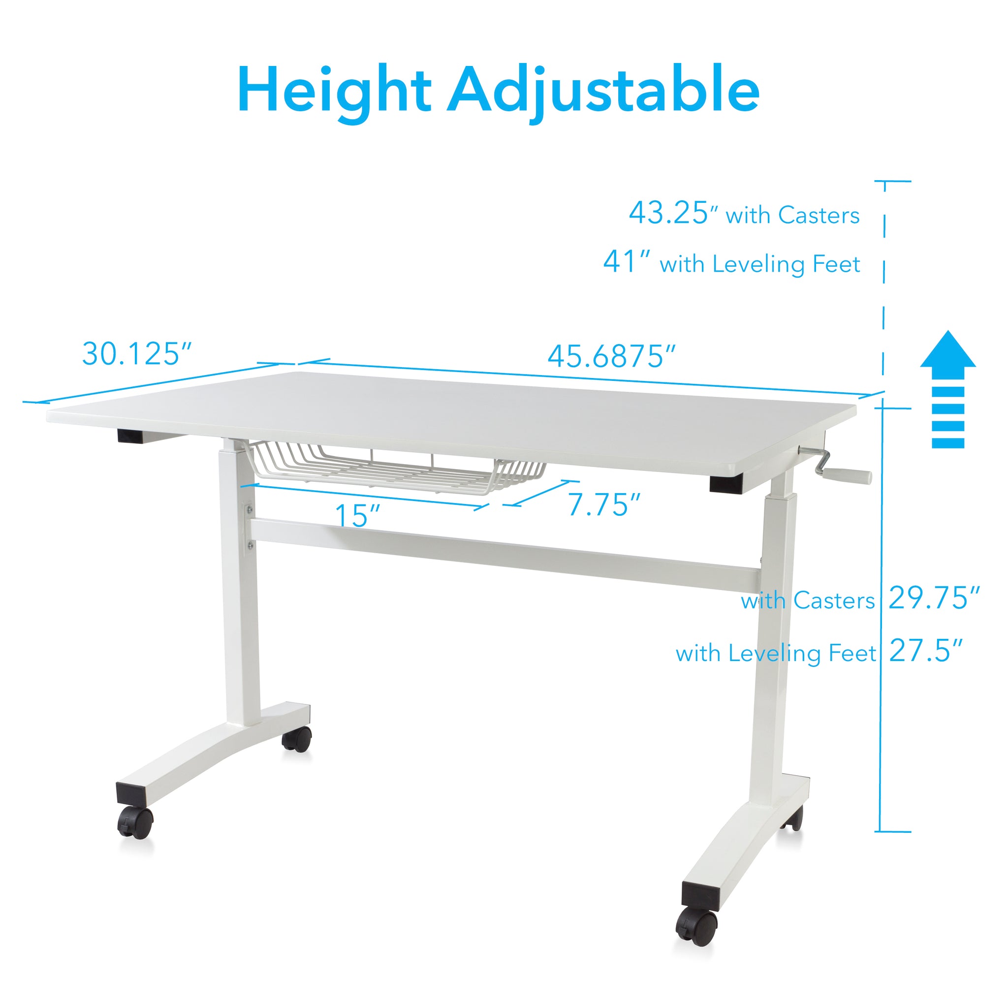 Sit Stand Desk with Casters White Height Adjustable white-metal