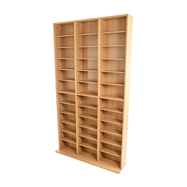 Media Shelving Unit, 6 Fixed Shelves, 30 Adjustable Shelves, Wide Base For Stability In Maple Tan Particle Board