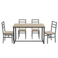 Five Piece Set Table And Chair With Backrest, Industrial Style, Solid Structure Beige Mdf Steel