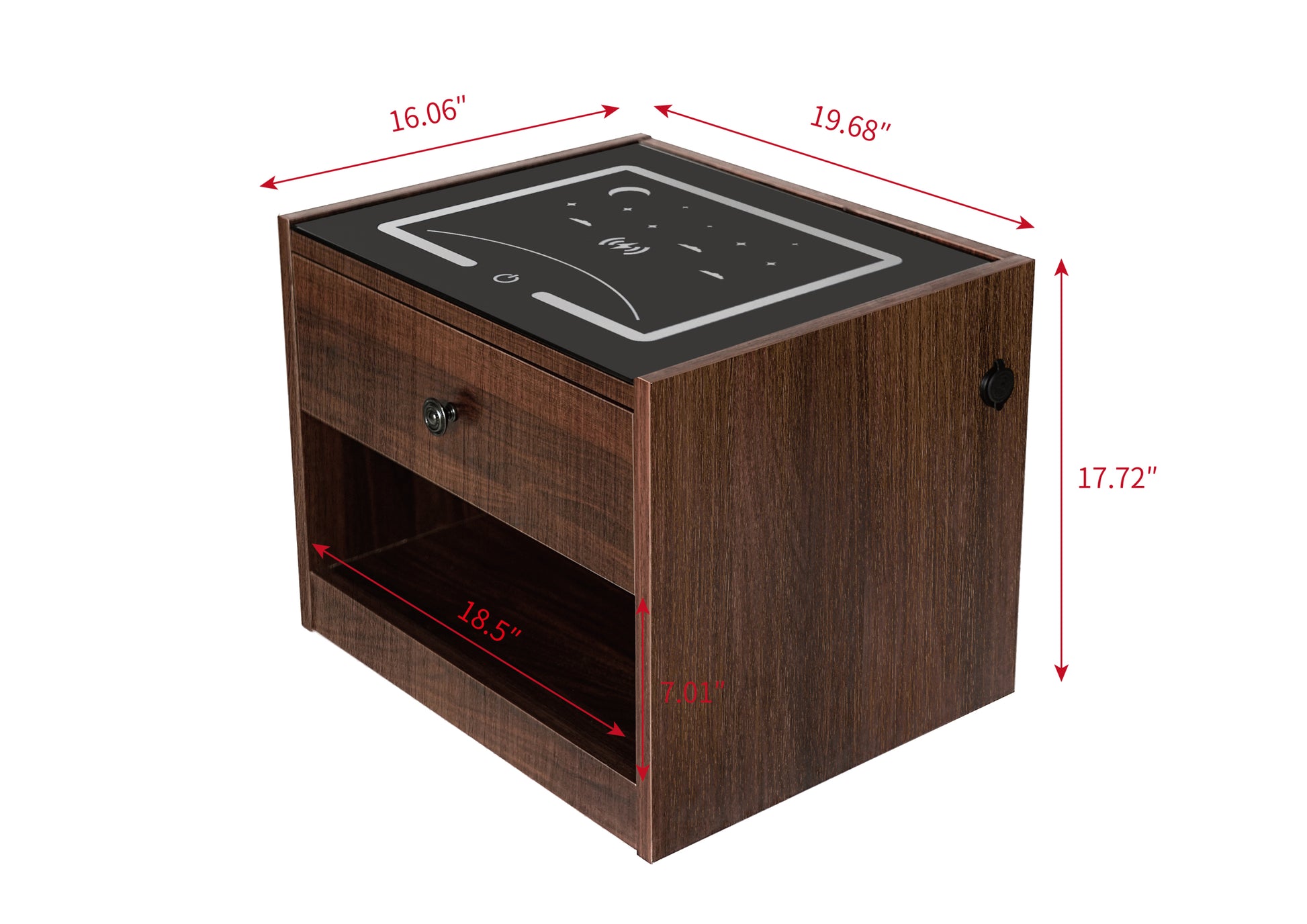 Nightstand With Wireless Charging Station Dark Brown Mdf