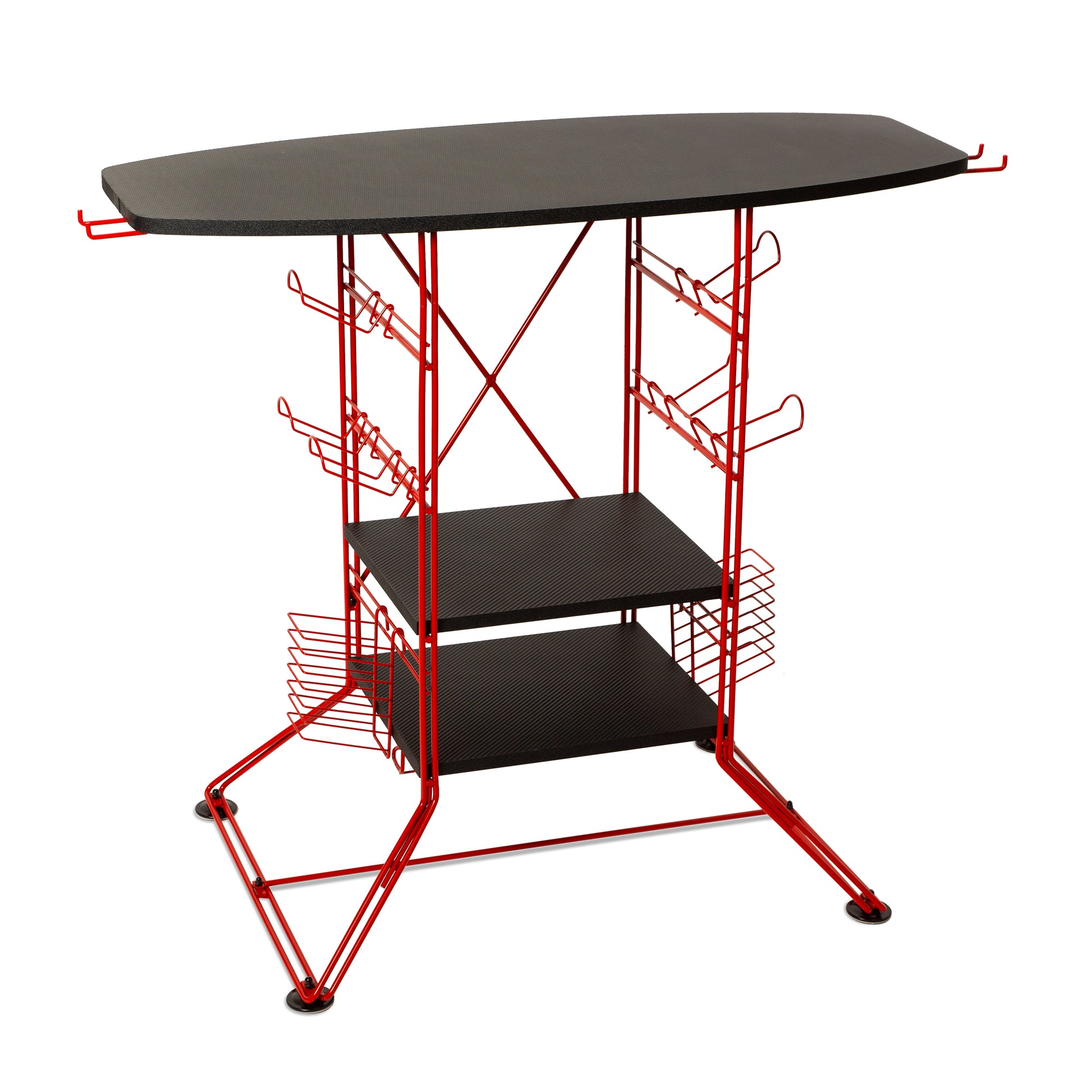 Gaming Storage Stand With 2 Fixed Carbon Laminate Shelves In Black And Red Red 39 Inches Or Less Particle Board