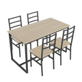 Five Piece Set Table And Chair With Backrest, Industrial Style, Solid Structure Beige Mdf Steel