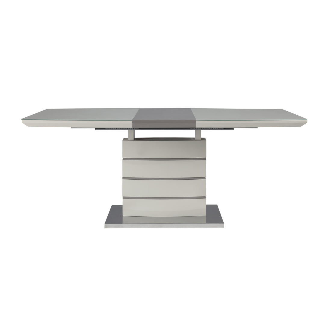 Contemporary Style Dining Table 1Pc With Self Storing Extension Leaf Bright High Gloss White And Gray Taupe Finish Off White Seats 6 Dining Room Contemporary Metal & Wood