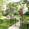 Metal Garden Arch With Gate 79.5'' Wide X 86.6'' High Climbing Plants Support Rose Arch Outdoor Black Black Iron