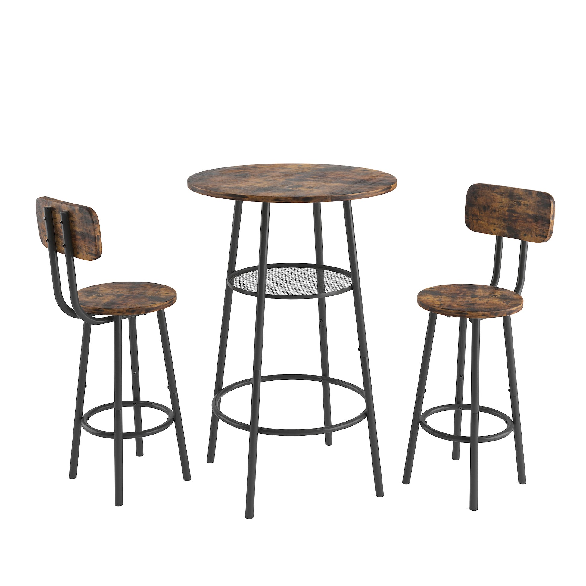 Bar Table, Equipped With 2 Bar Stoolswith Backrest And Partition Brown Mdf