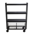 4 Tier Cart, Interchangeable Baskets And Shelves, Caster Wheels, Powder Coated Metal In Black Black Metal