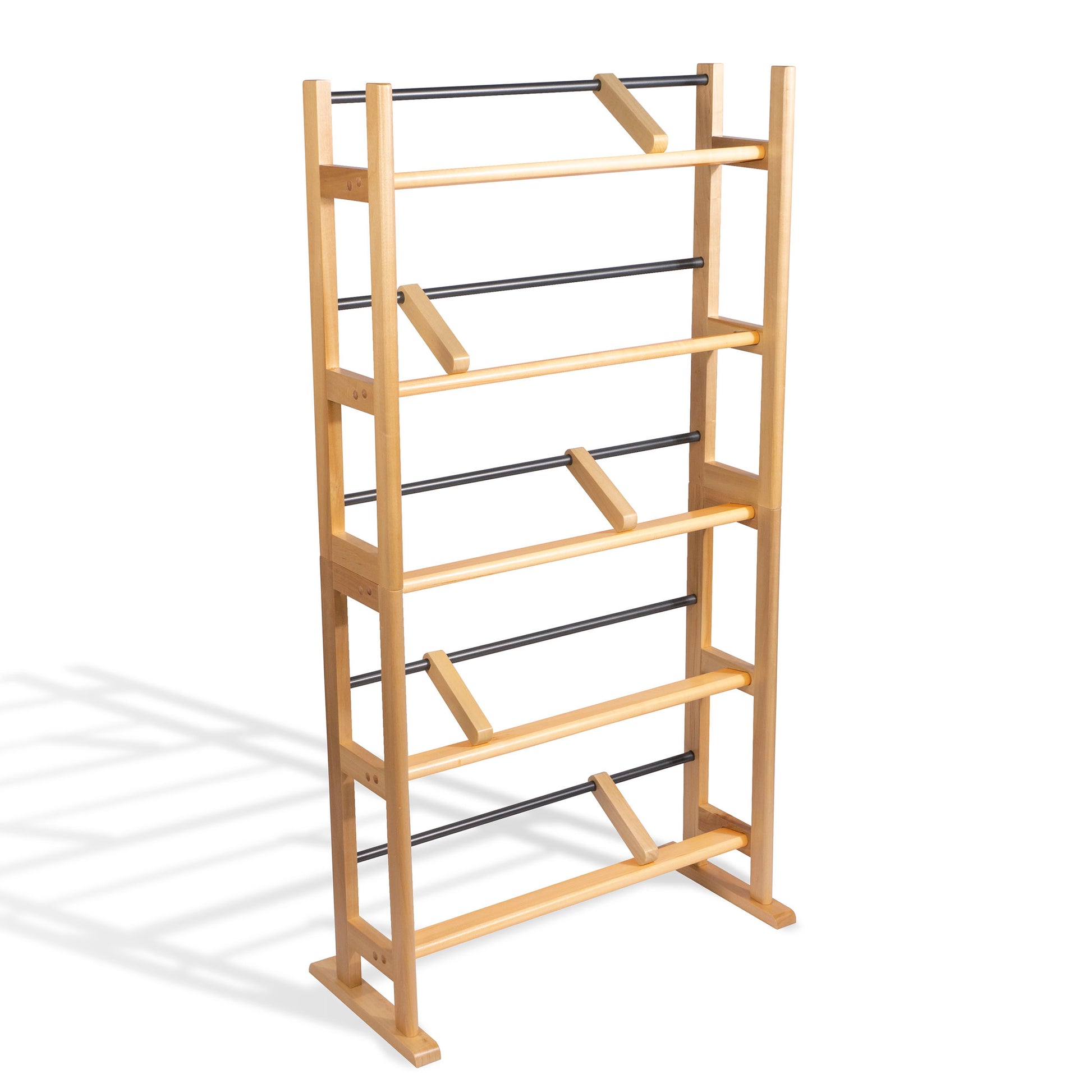 Media Storage Rack With Sliding Dividers In Maple Black Brown Particle Board