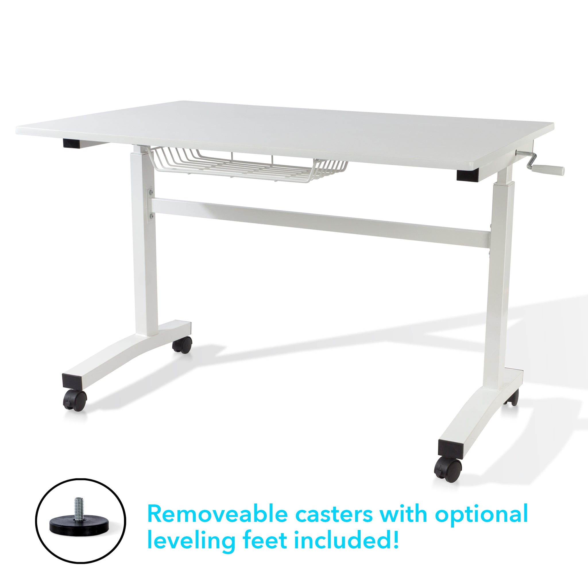 Sit Stand Desk with Casters White Height Adjustable white-metal