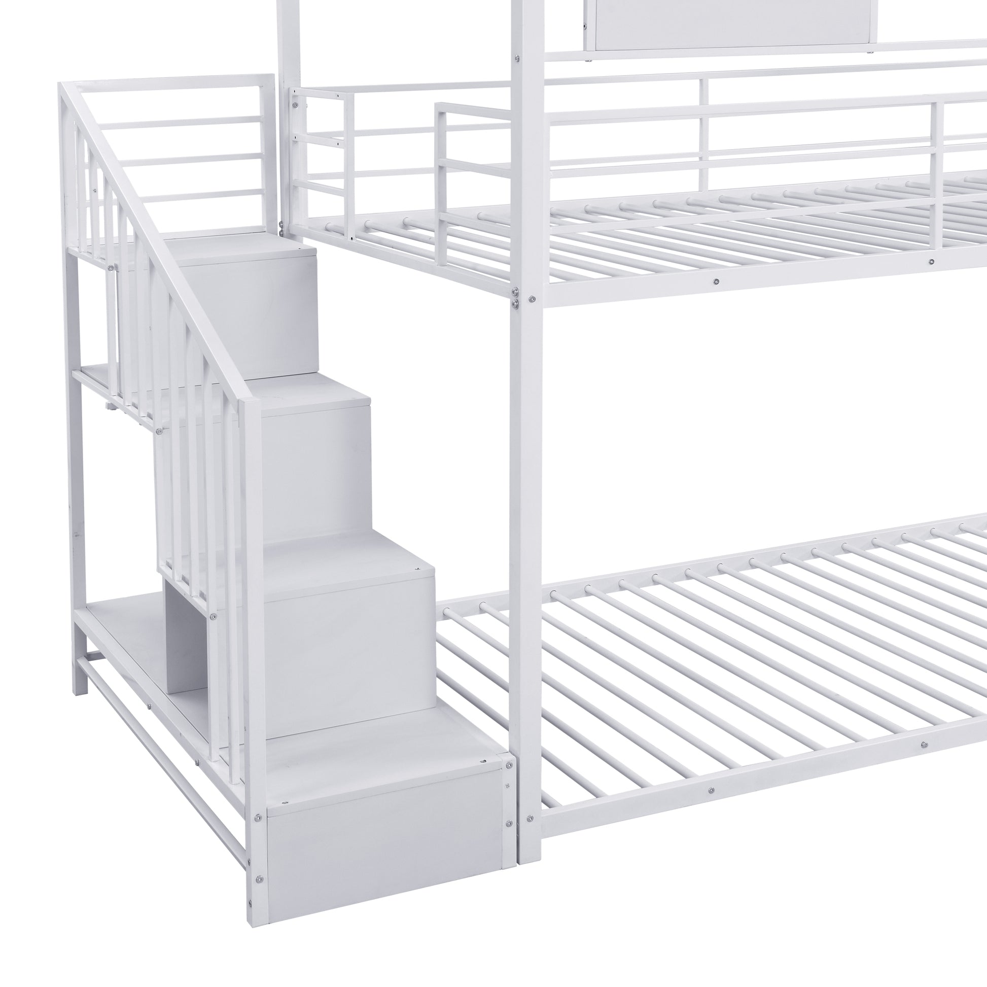 Metal Bunk Bed With Slide And Steps White Metal