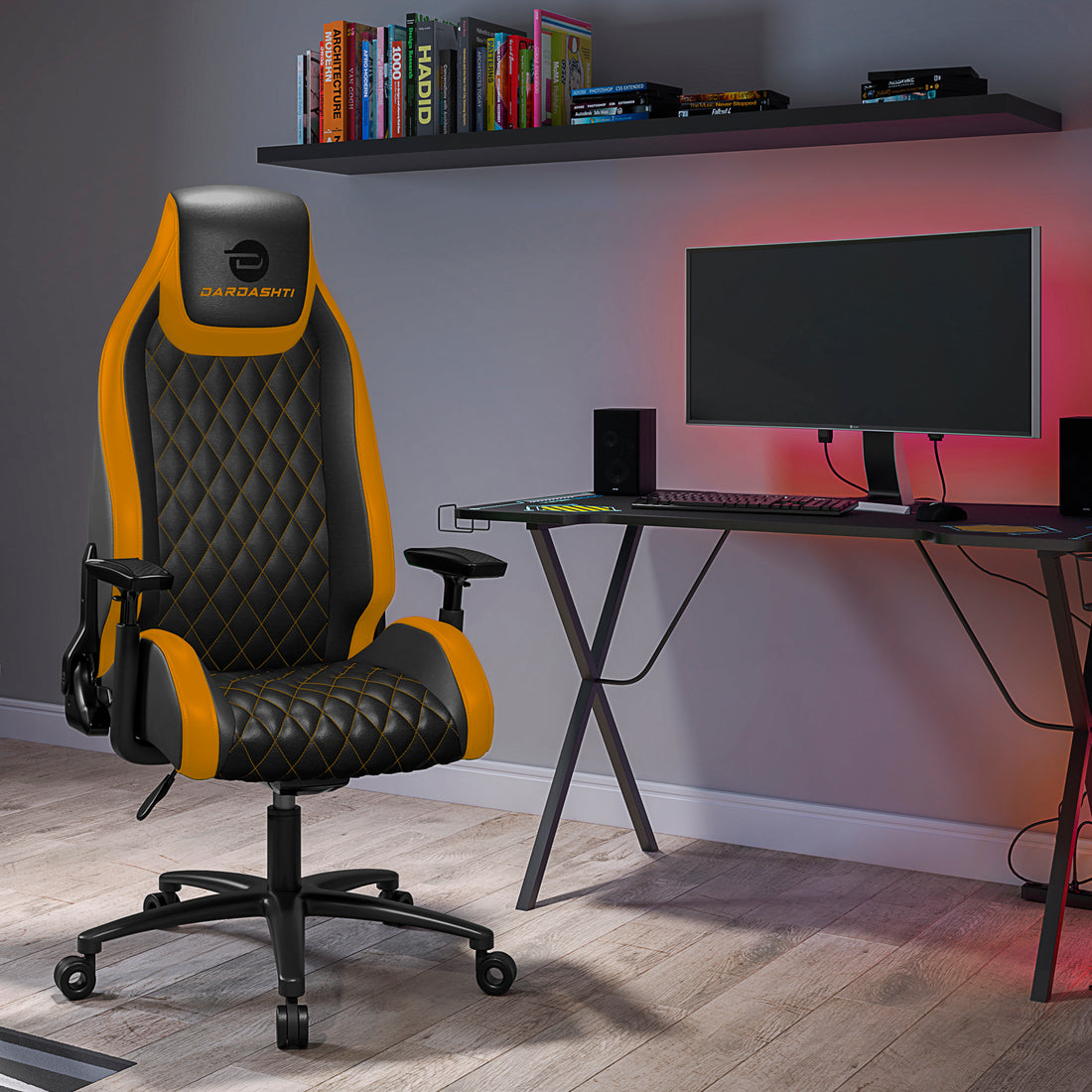 Next Gen Ergonomic Gaming Chair, 8 Way Adjustable Arm Rest, Multi Tilt, Steel Frame In Yellow Yellow Foam