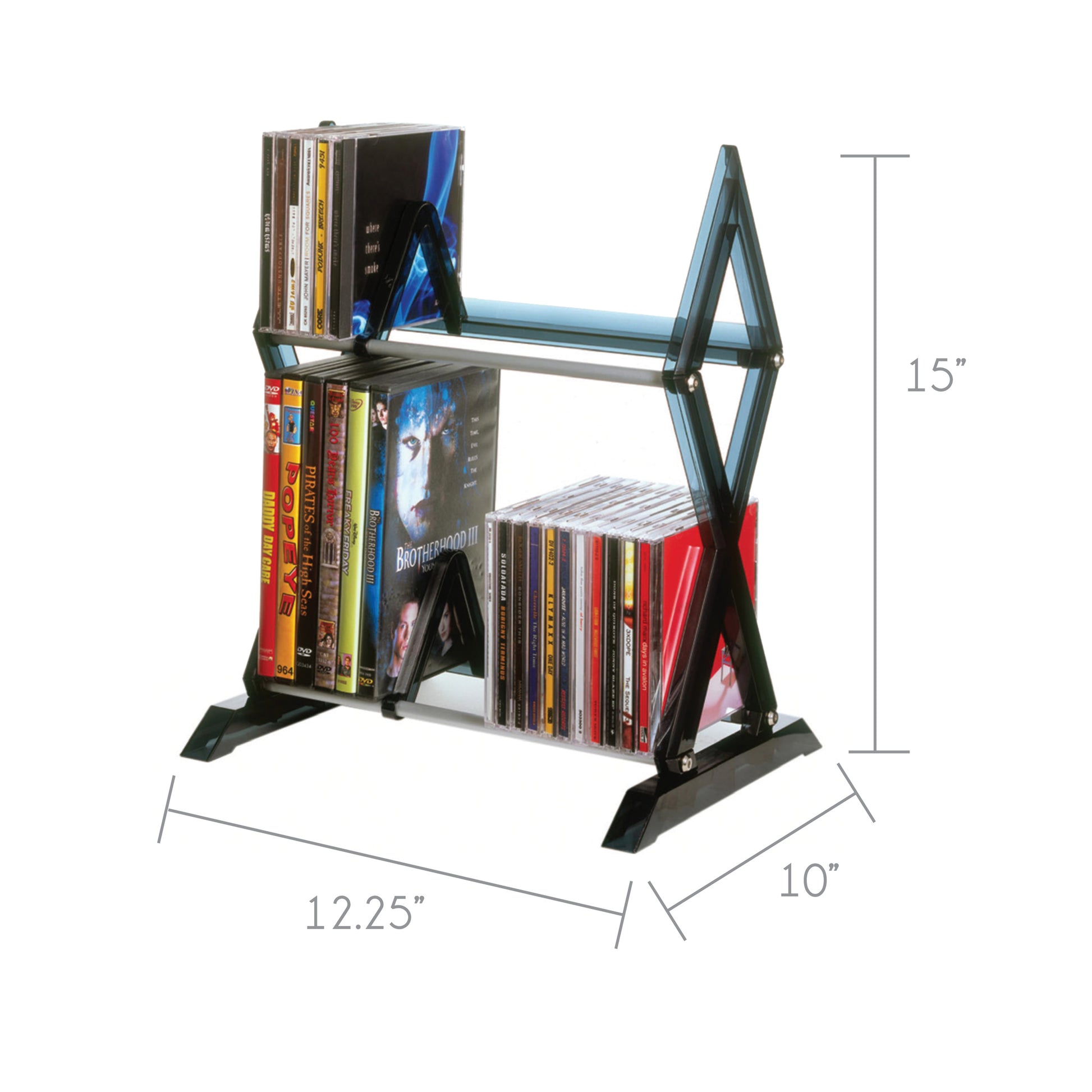 Compact Lightweight Multimedia Unit, Wide Base, Freestanding, Adjustable Dividers In Smoke Smoke Plastic