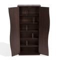 Multimedia Cabinet, 5 Sliding Dividers, Push To Open Magnetic Doors, 2 Fixed Shelves, 4 Adjustable Shelves In Espresso Brown Black Brown Particle Board