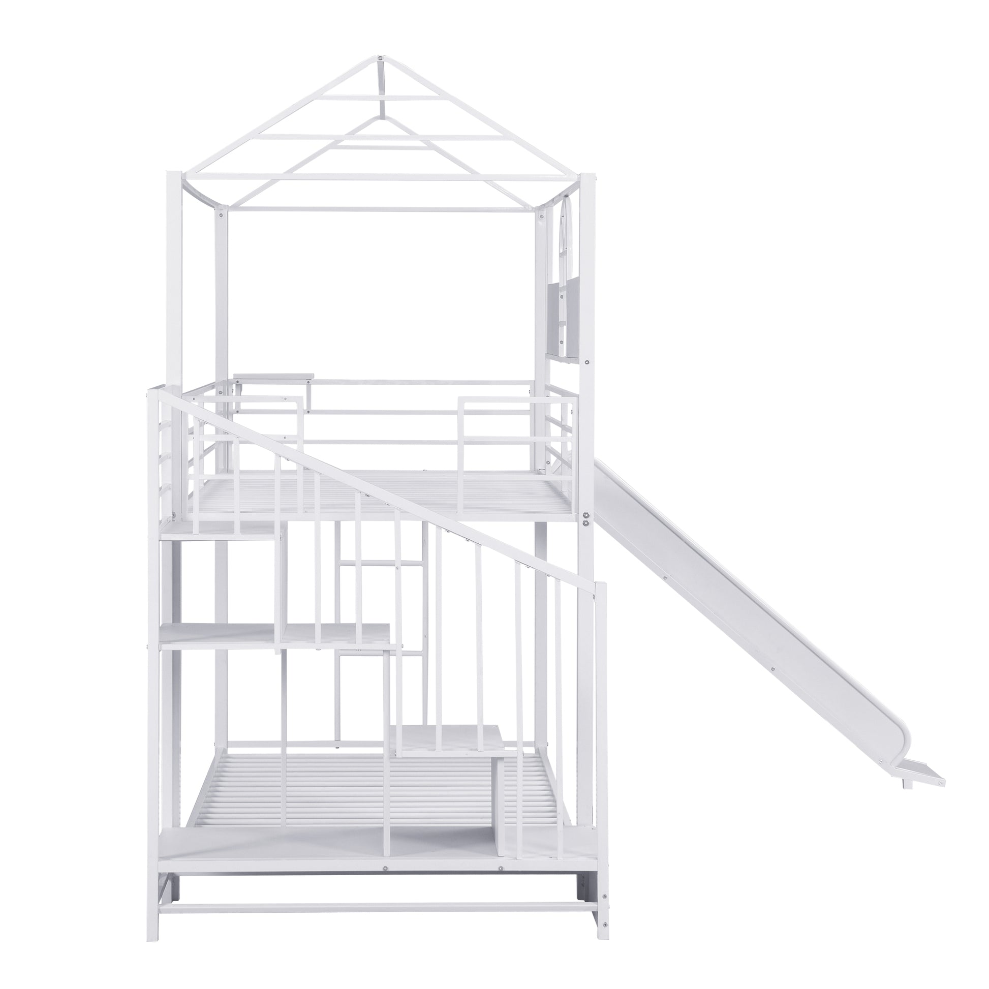 Metal Bunk Bed With Slide And Steps White Metal