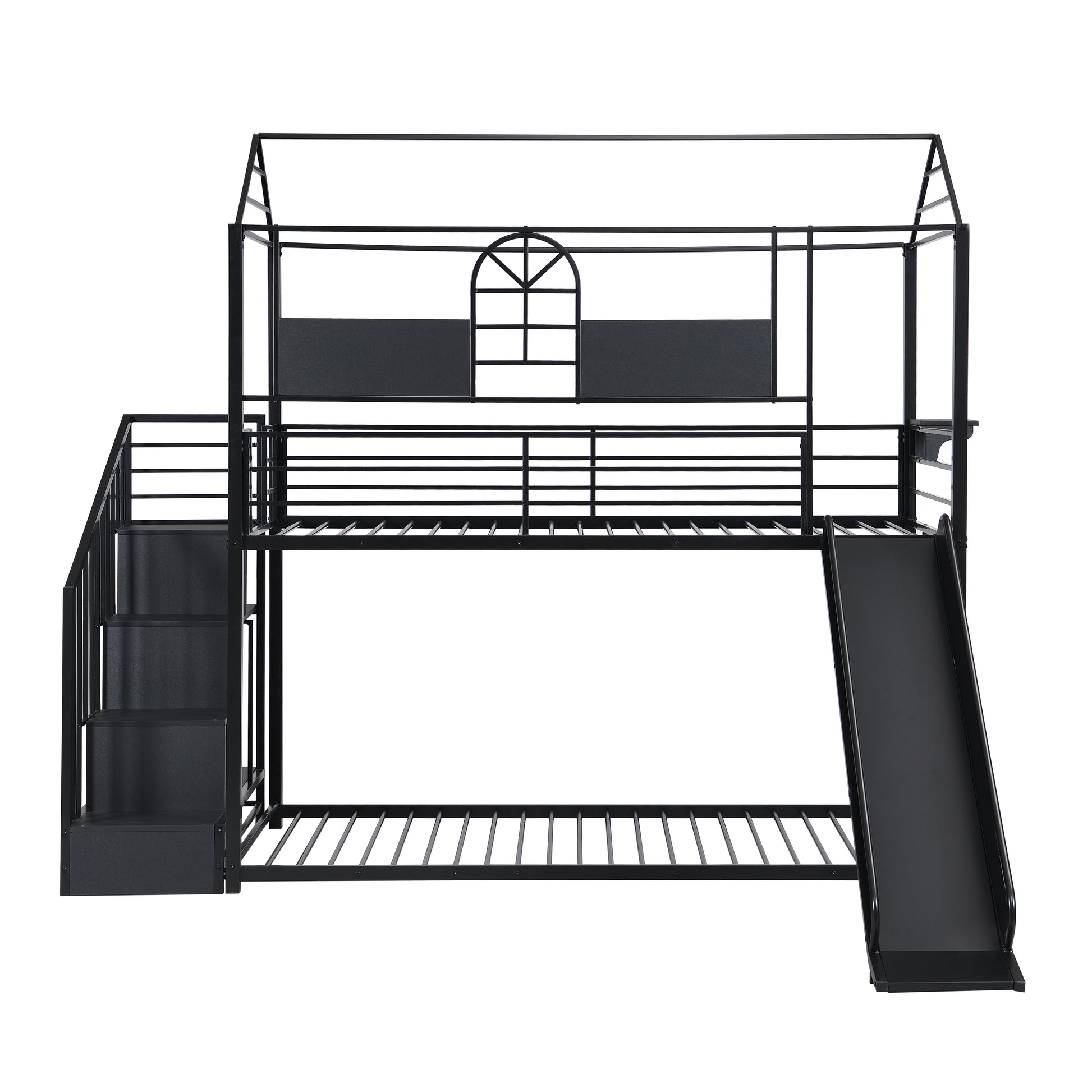 Metal Bunk Bed With Slide And Steps Black Metal