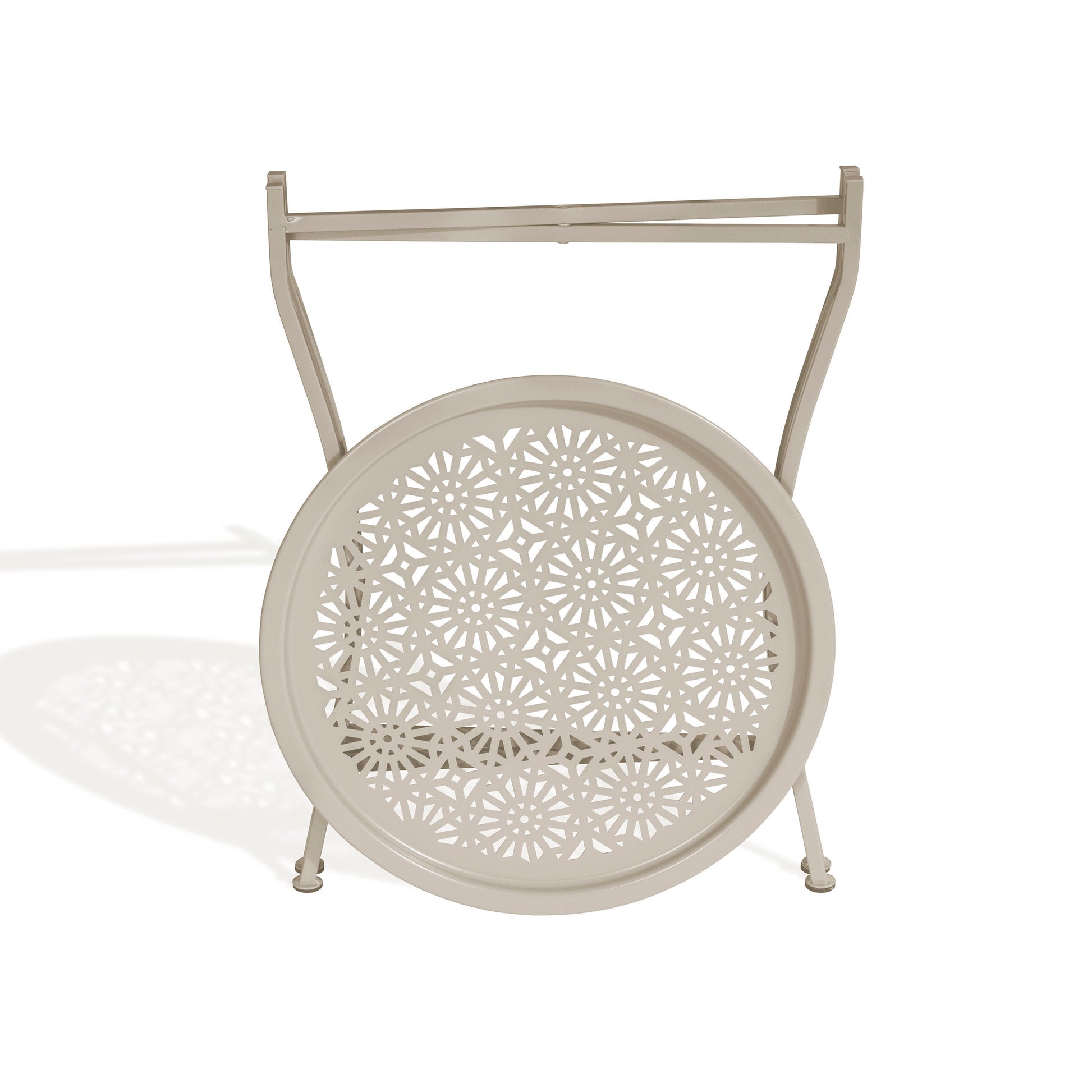 Foldable Side Table, Removable Tabletop, Laser Cut Design, Powder Coated Metal In Beige Beige Metal